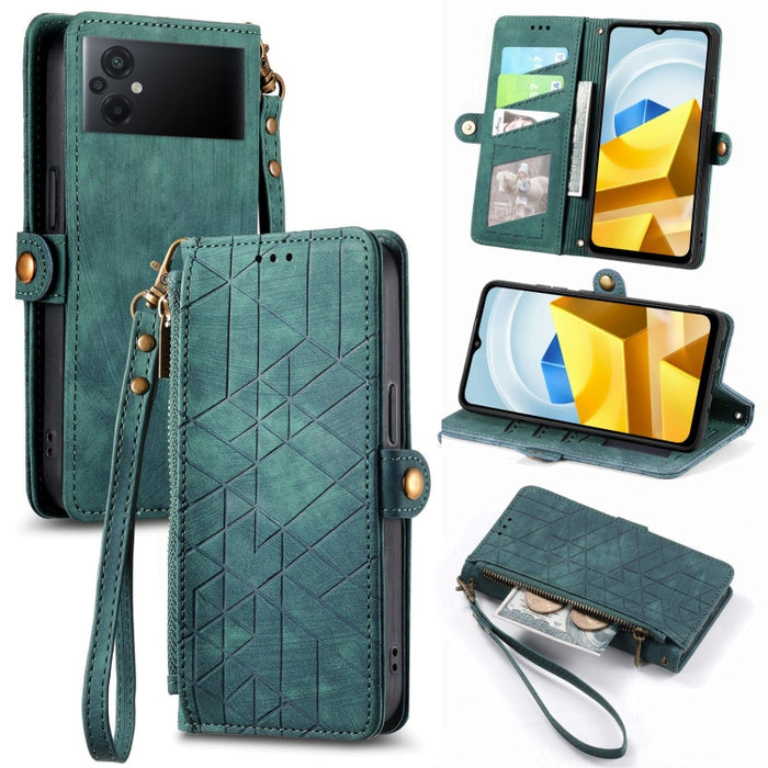Estuche de teléfono de cuero con hebilla lateral de billetera con cremallera geométrica, For Redmi Note 13 Pro 4G, For Redmi Note 13 4G, For Redmi Note 13 5G Global, For Redmi Note 13 Pro 5G Global, For Xiaomi F5 5G, For Xiaomi F5 Pro 5G               ...