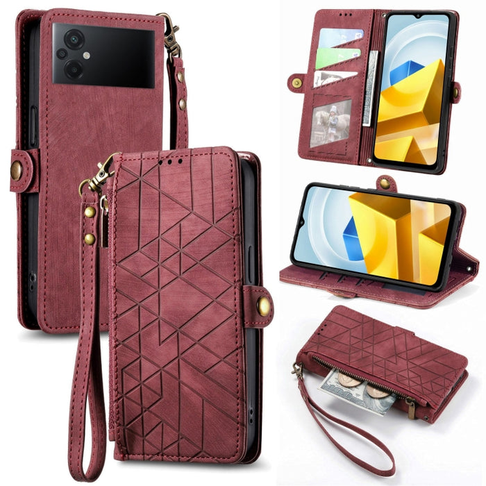 Estuche de teléfono de cuero con hebilla lateral de billetera con cremallera geométrica, For Redmi Note 13 Pro 4G, For Redmi Note 13 4G, For Redmi Note 13 5G Global, For Redmi Note 13 Pro 5G Global, For Xiaomi F5 5G, For Xiaomi F5 Pro 5G               ...