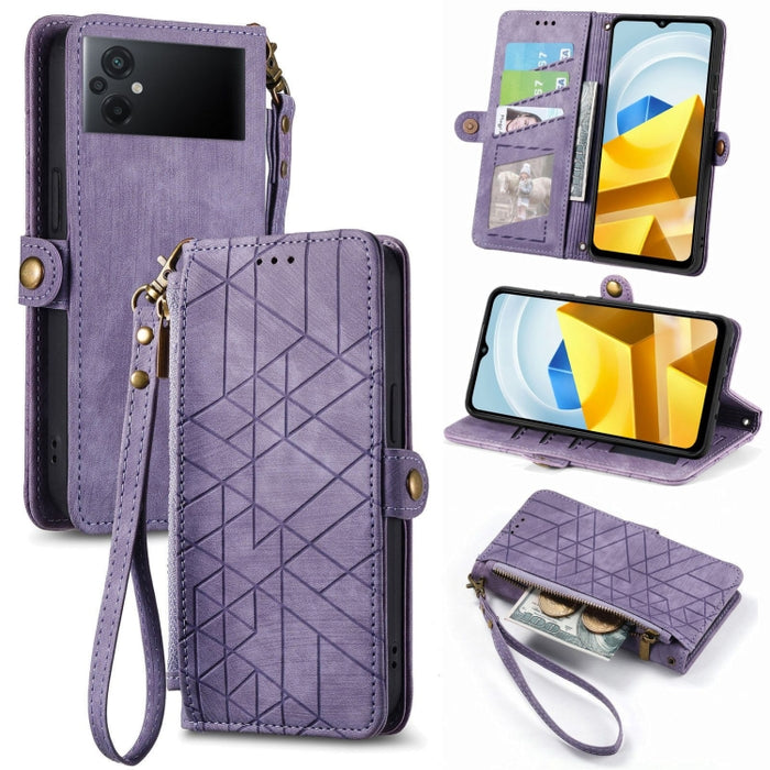 Estuche de teléfono de cuero con hebilla lateral de billetera con cremallera geométrica, For Redmi Note 13 Pro 4G, For Redmi Note 13 4G, For Redmi Note 13 5G Global, For Redmi Note 13 Pro 5G Global, For Xiaomi F5 5G, For Xiaomi F5 Pro 5G               ...