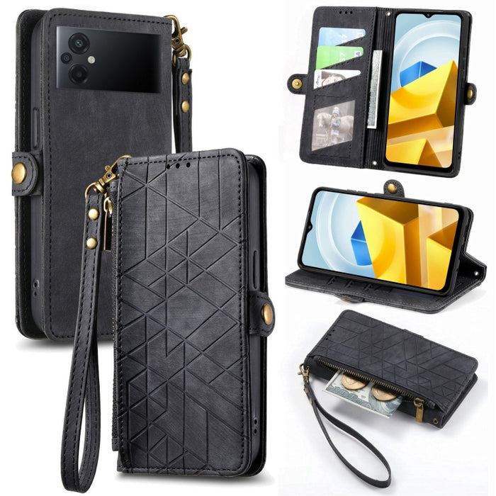 Estuche de teléfono de cuero con hebilla lateral de billetera con cremallera geométrica, For Redmi Note 13 Pro 4G, For Redmi Note 13 4G, For Redmi Note 13 5G Global, For Redmi Note 13 Pro 5G Global, For Xiaomi F5 5G, For Xiaomi F5 Pro 5G               ...