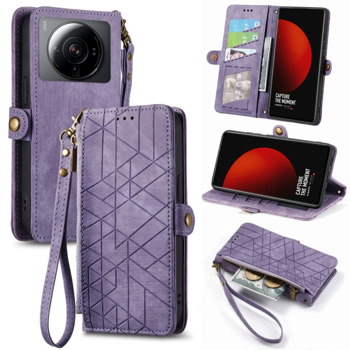 Estuche de teléfono de cuero con hebilla lateral de billetera con cremallera geométrica, For Redmi Note 13 Pro 4G, For Redmi Note 13 4G, For Redmi Note 13 5G Global, For Redmi Note 13 Pro 5G Global, For Xiaomi F5 5G, For Xiaomi F5 Pro 5G               ...