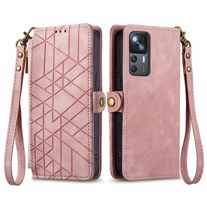 Estuche de teléfono de cuero con hebilla lateral de billetera con cremallera geométrica, For Xiaomi 12S Pro, For Xiaomi 12S, For Xiaomi Poco C40, For Xiaomi 12 Ultra, For Xiaomi 12, For Xiaomi 11T, For Xiaomi Poco X3 GT, For Xiaomi 11 Lite             ...