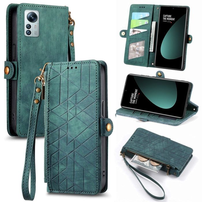 Estuche de teléfono de cuero con hebilla lateral de billetera con cremallera geométrica, For Xiaomi 12S Pro, For Xiaomi 12S, For Xiaomi Poco C40, For Xiaomi 12 Ultra, For Xiaomi 12, For Xiaomi 11T, For Xiaomi Poco X3 GT, For Xiaomi 11 Lite             ...