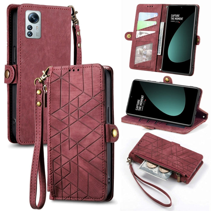 Estuche de teléfono de cuero con hebilla lateral de billetera con cremallera geométrica, For Xiaomi 12S Pro, For Xiaomi 12S, For Xiaomi Poco C40, For Xiaomi 12 Ultra, For Xiaomi 12, For Xiaomi 11T, For Xiaomi Poco X3 GT, For Xiaomi 11 Lite             ...
