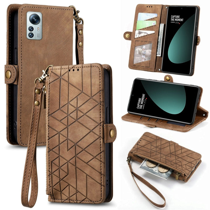 Estuche de teléfono de cuero con hebilla lateral de billetera con cremallera geométrica, For Xiaomi 12S Pro, For Xiaomi 12S, For Xiaomi Poco C40, For Xiaomi 12 Ultra, For Xiaomi 12, For Xiaomi 11T, For Xiaomi Poco X3 GT, For Xiaomi 11 Lite             ...