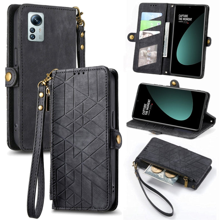 Estuche de teléfono de cuero con hebilla lateral de billetera con cremallera geométrica, For Xiaomi 12S Pro, For Xiaomi 12S, For Xiaomi Poco C40, For Xiaomi 12 Ultra, For Xiaomi 12, For Xiaomi 11T, For Xiaomi Poco X3 GT, For Xiaomi 11 Lite             ...