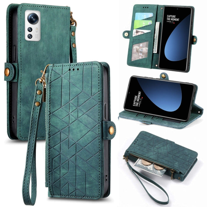 Estuche de teléfono de cuero con hebilla lateral de billetera con cremallera geométrica, For Xiaomi 12S Pro, For Xiaomi 12S, For Xiaomi Poco C40, For Xiaomi 12 Ultra, For Xiaomi 12, For Xiaomi 11T, For Xiaomi Poco X3 GT, For Xiaomi 11 Lite             ...