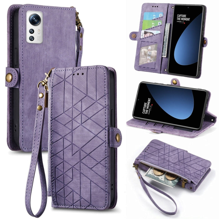 Estuche de teléfono de cuero con hebilla lateral de billetera con cremallera geométrica, For Xiaomi 12S Pro, For Xiaomi 12S, For Xiaomi Poco C40, For Xiaomi 12 Ultra, For Xiaomi 12, For Xiaomi 11T, For Xiaomi Poco X3 GT, For Xiaomi 11 Lite             ...