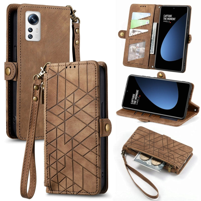 Estuche de teléfono de cuero con hebilla lateral de billetera con cremallera geométrica, For Xiaomi 12S Pro, For Xiaomi 12S, For Xiaomi Poco C40, For Xiaomi 12 Ultra, For Xiaomi 12, For Xiaomi 11T, For Xiaomi Poco X3 GT, For Xiaomi 11 Lite             ...