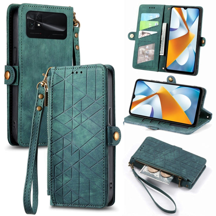 Estuche de teléfono de cuero con hebilla lateral de billetera con cremallera geométrica, For Xiaomi 12S Pro, For Xiaomi 12S, For Xiaomi Poco C40, For Xiaomi 12 Ultra, For Xiaomi 12, For Xiaomi 11T, For Xiaomi Poco X3 GT, For Xiaomi 11 Lite             ...
