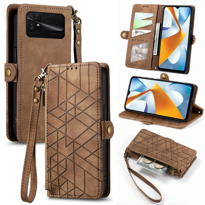 Estuche de teléfono de cuero con hebilla lateral de billetera con cremallera geométrica, For Xiaomi 12S Pro, For Xiaomi 12S, For Xiaomi Poco C40, For Xiaomi 12 Ultra, For Xiaomi 12, For Xiaomi 11T, For Xiaomi Poco X3 GT, For Xiaomi 11 Lite             ...