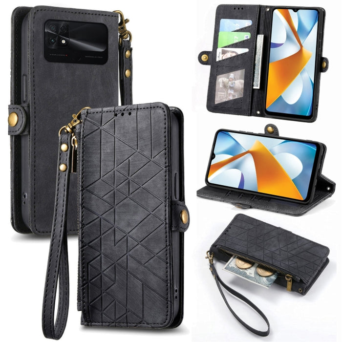 Estuche de teléfono de cuero con hebilla lateral de billetera con cremallera geométrica, For Xiaomi 12S Pro, For Xiaomi 12S, For Xiaomi Poco C40, For Xiaomi 12 Ultra, For Xiaomi 12, For Xiaomi 11T, For Xiaomi Poco X3 GT, For Xiaomi 11 Lite             ...