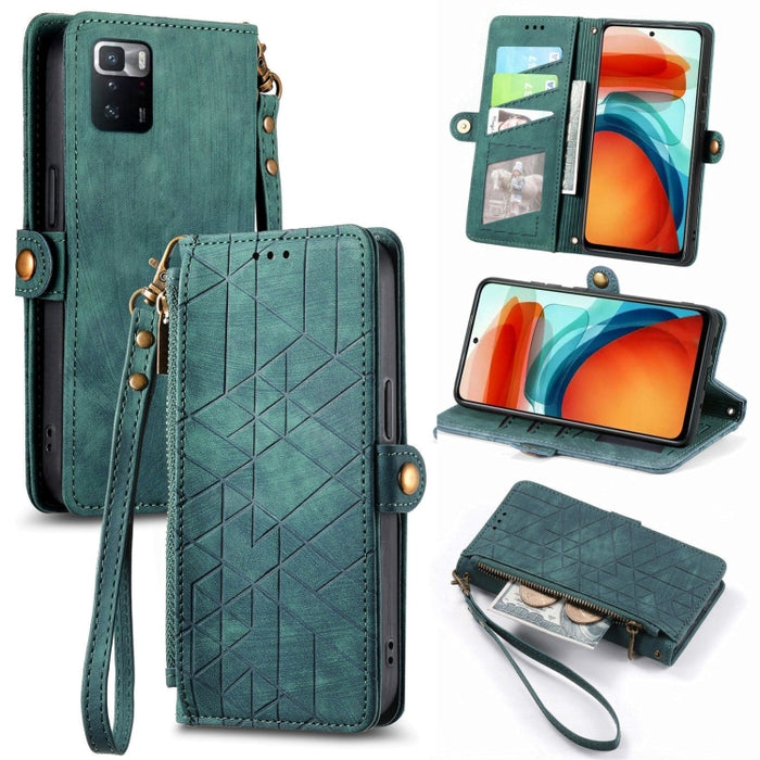 Estuche de teléfono de cuero con hebilla lateral de billetera con cremallera geométrica, For Xiaomi 12S Pro, For Xiaomi 12S, For Xiaomi Poco C40, For Xiaomi 12 Ultra, For Xiaomi 12, For Xiaomi 11T, For Xiaomi Poco X3 GT, For Xiaomi 11 Lite             ...