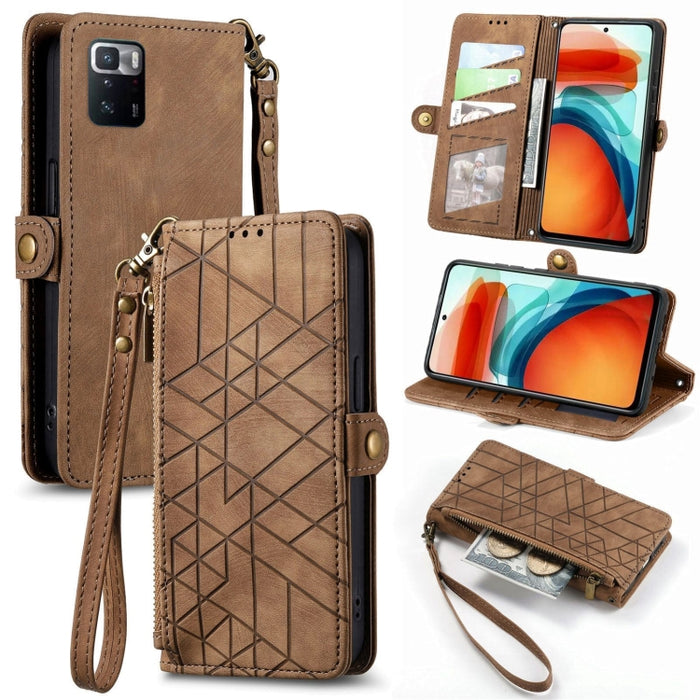 Estuche de teléfono de cuero con hebilla lateral de billetera con cremallera geométrica, For Xiaomi 12S Pro, For Xiaomi 12S, For Xiaomi Poco C40, For Xiaomi 12 Ultra, For Xiaomi 12, For Xiaomi 11T, For Xiaomi Poco X3 GT, For Xiaomi 11 Lite             ...