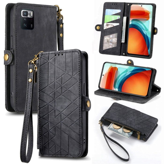 Estuche de teléfono de cuero con hebilla lateral de billetera con cremallera geométrica, For Xiaomi 12S Pro, For Xiaomi 12S, For Xiaomi Poco C40, For Xiaomi 12 Ultra, For Xiaomi 12, For Xiaomi 11T, For Xiaomi Poco X3 GT, For Xiaomi 11 Lite             ...