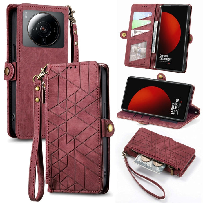 Estuche de teléfono de cuero con hebilla lateral de billetera con cremallera geométrica, For Xiaomi 12S Pro, For Xiaomi 12S, For Xiaomi Poco C40, For Xiaomi 12 Ultra, For Xiaomi 12, For Xiaomi 11T, For Xiaomi Poco X3 GT, For Xiaomi 11 Lite             ...