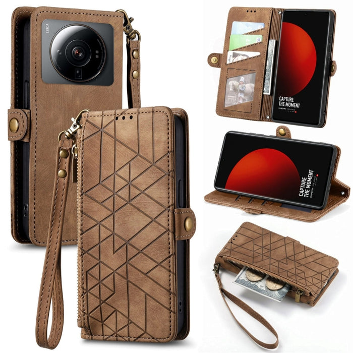 Estuche de teléfono de cuero con hebilla lateral de billetera con cremallera geométrica, For Xiaomi 12S Pro, For Xiaomi 12S, For Xiaomi Poco C40, For Xiaomi 12 Ultra, For Xiaomi 12, For Xiaomi 11T, For Xiaomi Poco X3 GT, For Xiaomi 11 Lite             ...