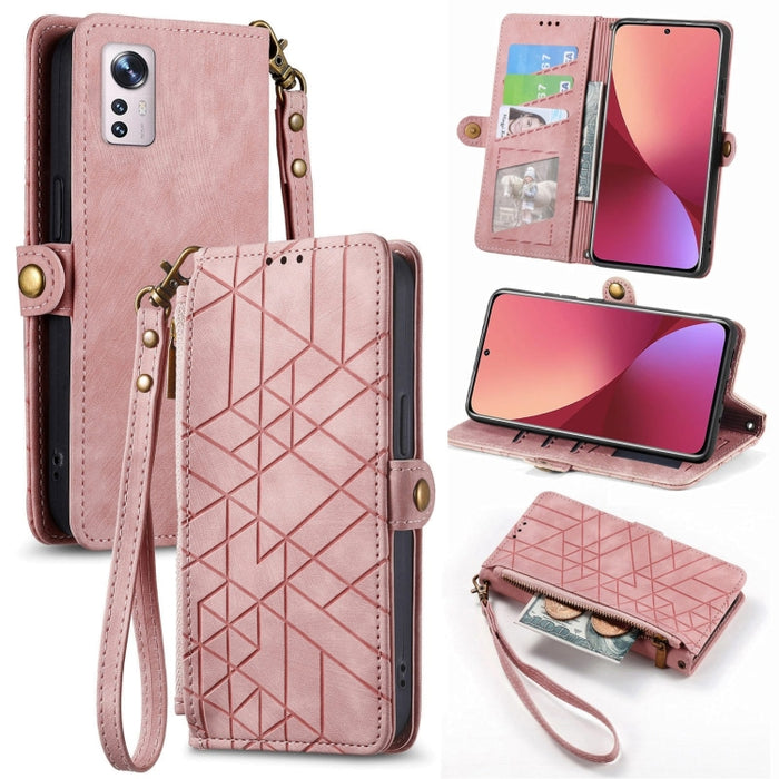 Estuche de teléfono de cuero con hebilla lateral de billetera con cremallera geométrica, For Xiaomi 12S Pro, For Xiaomi 12S, For Xiaomi Poco C40, For Xiaomi 12 Ultra, For Xiaomi 12, For Xiaomi 11T, For Xiaomi Poco X3 GT, For Xiaomi 11 Lite             ...