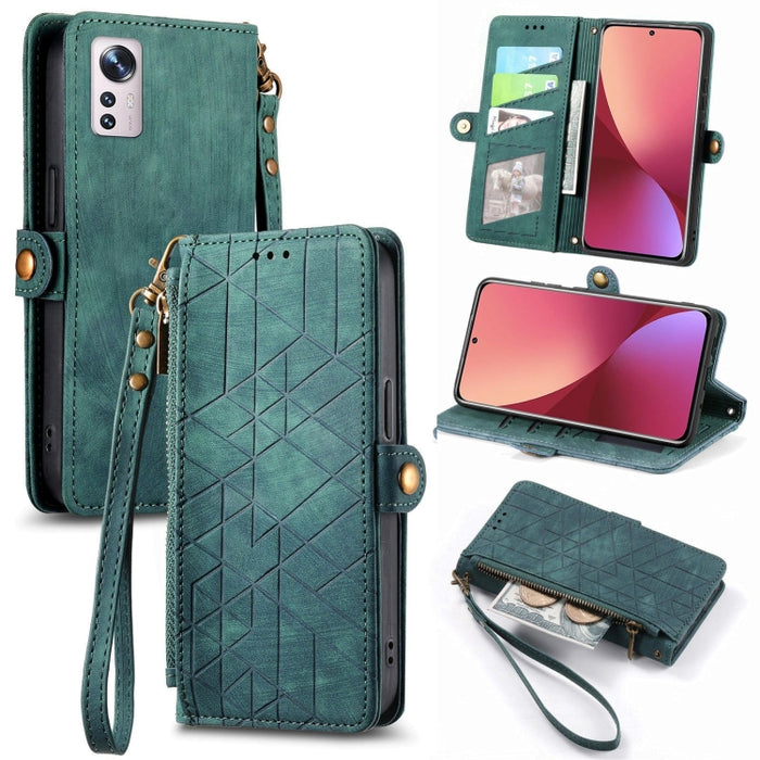 Estuche de teléfono de cuero con hebilla lateral de billetera con cremallera geométrica, For Xiaomi 12S Pro, For Xiaomi 12S, For Xiaomi Poco C40, For Xiaomi 12 Ultra, For Xiaomi 12, For Xiaomi 11T, For Xiaomi Poco X3 GT, For Xiaomi 11 Lite             ...