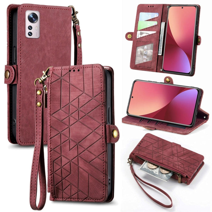 Estuche de teléfono de cuero con hebilla lateral de billetera con cremallera geométrica, For Xiaomi 12S Pro, For Xiaomi 12S, For Xiaomi Poco C40, For Xiaomi 12 Ultra, For Xiaomi 12, For Xiaomi 11T, For Xiaomi Poco X3 GT, For Xiaomi 11 Lite             ...