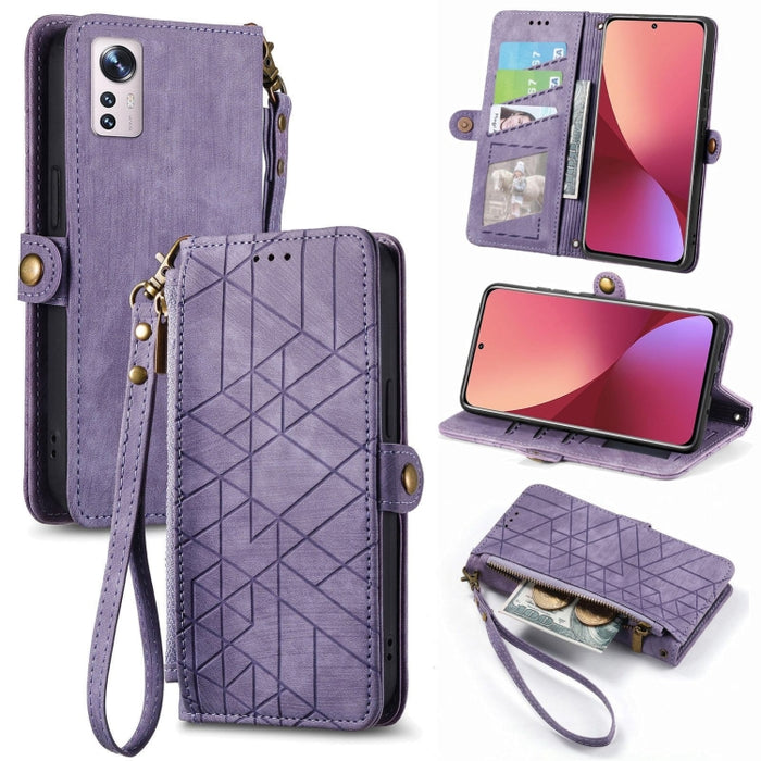 Estuche de teléfono de cuero con hebilla lateral de billetera con cremallera geométrica, For Xiaomi 12S Pro, For Xiaomi 12S, For Xiaomi Poco C40, For Xiaomi 12 Ultra, For Xiaomi 12, For Xiaomi 11T, For Xiaomi Poco X3 GT, For Xiaomi 11 Lite             ...