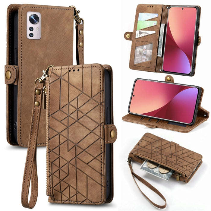 Estuche de teléfono de cuero con hebilla lateral de billetera con cremallera geométrica, For Xiaomi 12S Pro, For Xiaomi 12S, For Xiaomi Poco C40, For Xiaomi 12 Ultra, For Xiaomi 12, For Xiaomi 11T, For Xiaomi Poco X3 GT, For Xiaomi 11 Lite             ...