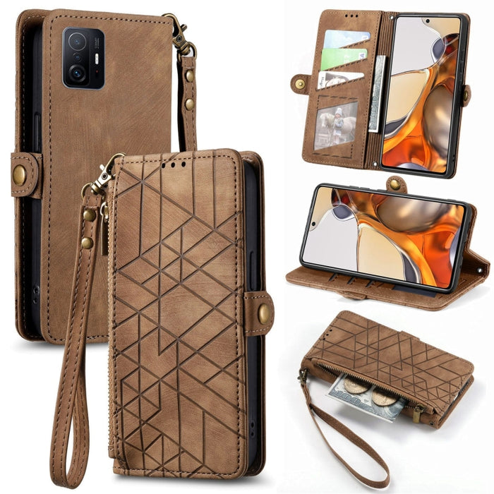 Estuche de teléfono de cuero con hebilla lateral de billetera con cremallera geométrica, For Xiaomi 12S Pro, For Xiaomi 12S, For Xiaomi Poco C40, For Xiaomi 12 Ultra, For Xiaomi 12, For Xiaomi 11T, For Xiaomi Poco X3 GT, For Xiaomi 11 Lite             ...