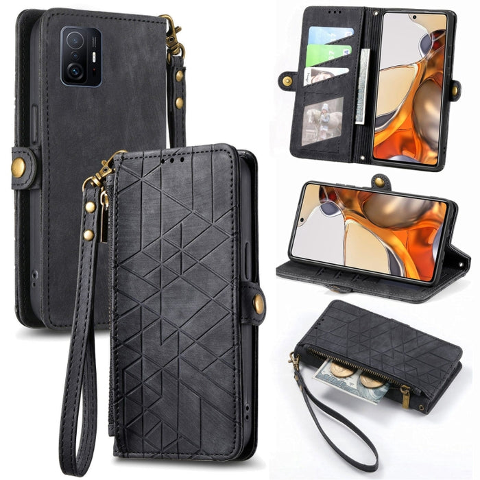 Estuche de teléfono de cuero con hebilla lateral de billetera con cremallera geométrica, For Xiaomi 12S Pro, For Xiaomi 12S, For Xiaomi Poco C40, For Xiaomi 12 Ultra, For Xiaomi 12, For Xiaomi 11T, For Xiaomi Poco X3 GT, For Xiaomi 11 Lite             ...