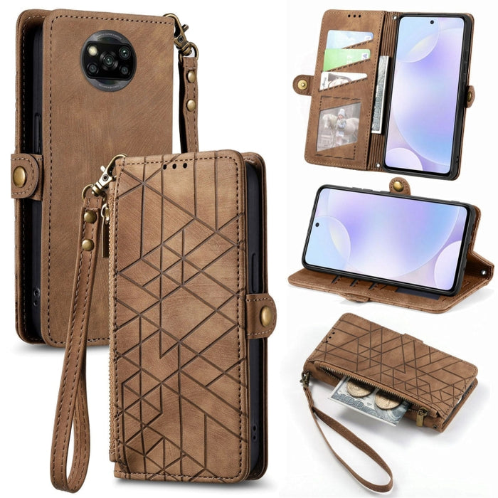Estuche de teléfono de cuero con hebilla lateral de billetera con cremallera geométrica, For Xiaomi 12S Pro, For Xiaomi 12S, For Xiaomi Poco C40, For Xiaomi 12 Ultra, For Xiaomi 12, For Xiaomi 11T, For Xiaomi Poco X3 GT, For Xiaomi 11 Lite             ...