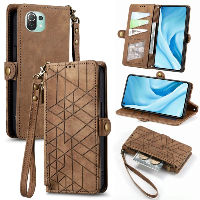 Estuche de teléfono de cuero con hebilla lateral de billetera con cremallera geométrica, For Xiaomi 12S Pro, For Xiaomi 12S, For Xiaomi Poco C40, For Xiaomi 12 Ultra, For Xiaomi 12, For Xiaomi 11T, For Xiaomi Poco X3 GT, For Xiaomi 11 Lite             ...