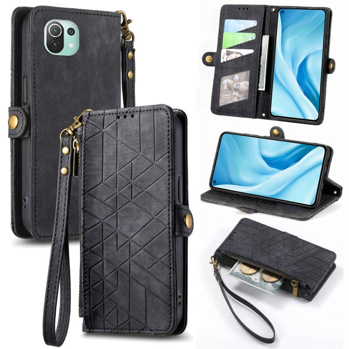 Estuche de teléfono de cuero con hebilla lateral de billetera con cremallera geométrica, For Xiaomi 12S Pro, For Xiaomi 12S, For Xiaomi Poco C40, For Xiaomi 12 Ultra, For Xiaomi 12, For Xiaomi 11T, For Xiaomi Poco X3 GT, For Xiaomi 11 Lite             ...