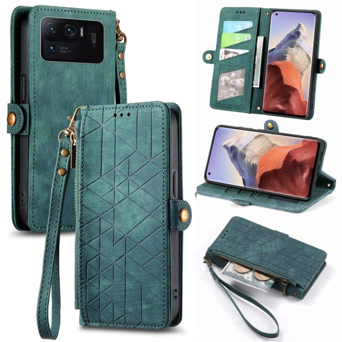 Estuche de teléfono de cuero con hebilla lateral de billetera con cremallera geométrica, For Xiaomi 12S Pro, For Xiaomi 12S, For Xiaomi Poco C40, For Xiaomi 12 Ultra, For Xiaomi 12, For Xiaomi 11T, For Xiaomi Poco X3 GT, For Xiaomi 11 Lite             ...