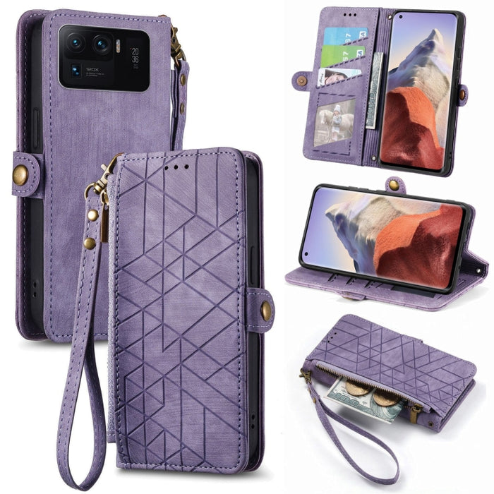 Estuche de teléfono de cuero con hebilla lateral de billetera con cremallera geométrica, For Xiaomi 12S Pro, For Xiaomi 12S, For Xiaomi Poco C40, For Xiaomi 12 Ultra, For Xiaomi 12, For Xiaomi 11T, For Xiaomi Poco X3 GT, For Xiaomi 11 Lite             ...
