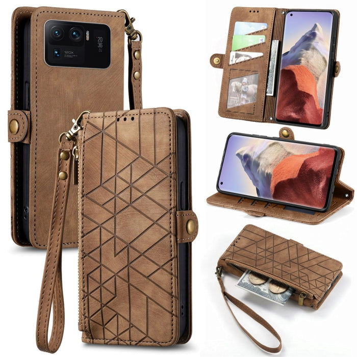 Estuche de teléfono de cuero con hebilla lateral de billetera con cremallera geométrica, For Xiaomi 12S Pro, For Xiaomi 12S, For Xiaomi Poco C40, For Xiaomi 12 Ultra, For Xiaomi 12, For Xiaomi 11T, For Xiaomi Poco X3 GT, For Xiaomi 11 Lite             ...
