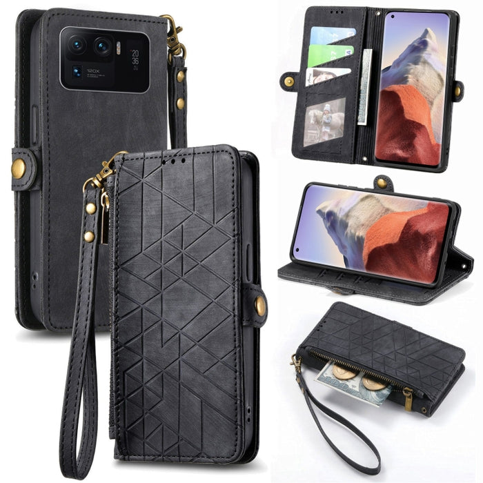 Estuche de teléfono de cuero con hebilla lateral de billetera con cremallera geométrica, For Xiaomi 12S Pro, For Xiaomi 12S, For Xiaomi Poco C40, For Xiaomi 12 Ultra, For Xiaomi 12, For Xiaomi 11T, For Xiaomi Poco X3 GT, For Xiaomi 11 Lite             ...