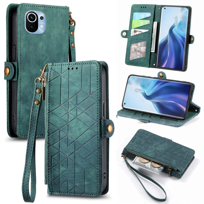Estuche de teléfono de cuero con hebilla lateral de billetera con cremallera geométrica, For Xiaomi 12S Pro, For Xiaomi 12S, For Xiaomi Poco C40, For Xiaomi 12 Ultra, For Xiaomi 12, For Xiaomi 11T, For Xiaomi Poco X3 GT, For Xiaomi 11 Lite             ...