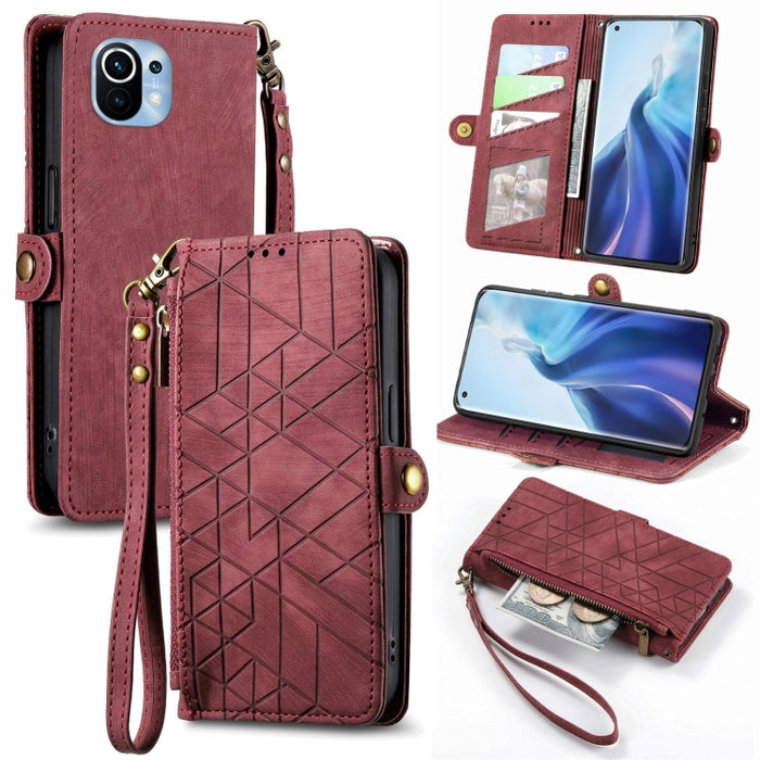 Estuche de teléfono de cuero con hebilla lateral de billetera con cremallera geométrica, For Xiaomi 12S Pro, For Xiaomi 12S, For Xiaomi Poco C40, For Xiaomi 12 Ultra, For Xiaomi 12, For Xiaomi 11T, For Xiaomi Poco X3 GT, For Xiaomi 11 Lite             ...