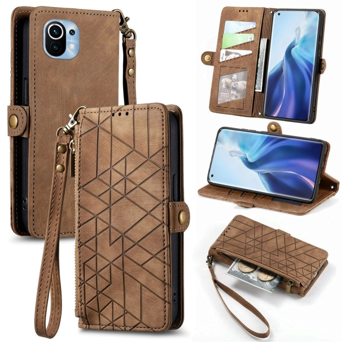 Estuche de teléfono de cuero con hebilla lateral de billetera con cremallera geométrica, For Xiaomi 12S Pro, For Xiaomi 12S, For Xiaomi Poco C40, For Xiaomi 12 Ultra, For Xiaomi 12, For Xiaomi 11T, For Xiaomi Poco X3 GT, For Xiaomi 11 Lite             ...