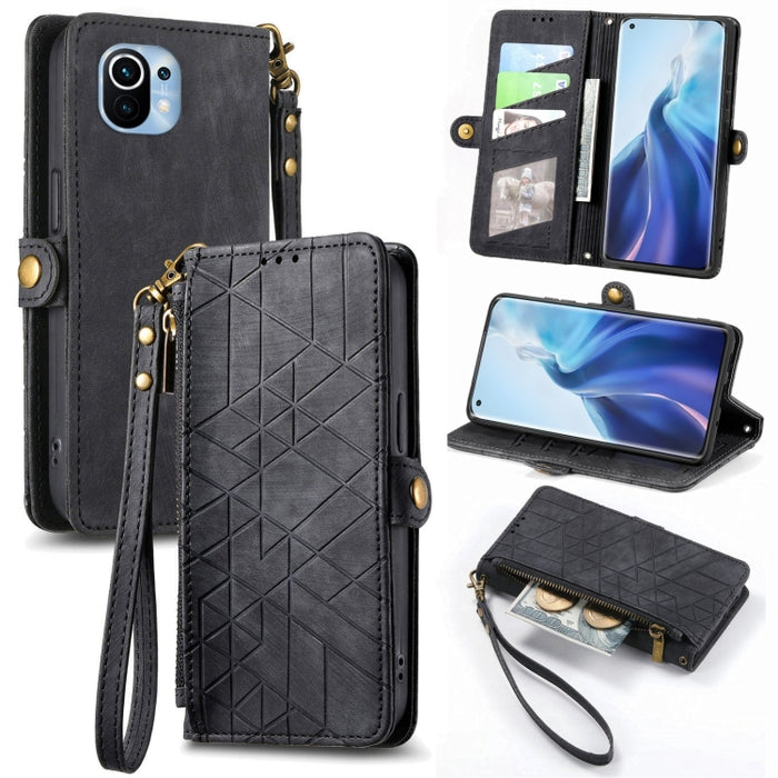 Estuche de teléfono de cuero con hebilla lateral de billetera con cremallera geométrica, For Xiaomi 12S Pro, For Xiaomi 12S, For Xiaomi Poco C40, For Xiaomi 12 Ultra, For Xiaomi 12, For Xiaomi 11T, For Xiaomi Poco X3 GT, For Xiaomi 11 Lite             ...