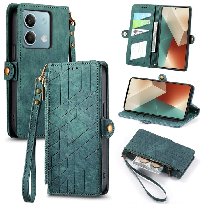 Estuche de teléfono de cuero con hebilla lateral de billetera con cremallera geométrica, For Redmi Note 13 Pro 4G, For Redmi Note 13 4G, For Redmi Note 13 5G Global, For Redmi Note 13 Pro 5G Global, For Xiaomi F5 5G, For Xiaomi F5 Pro 5G               ...