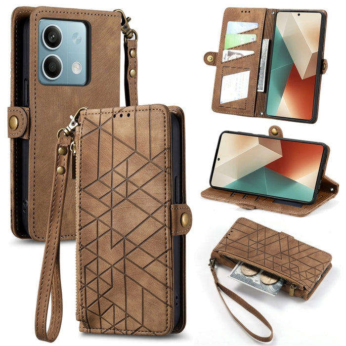Estuche de teléfono de cuero con hebilla lateral de billetera con cremallera geométrica, For Redmi Note 13 Pro 4G, For Redmi Note 13 4G, For Redmi Note 13 5G Global, For Redmi Note 13 Pro 5G Global, For Xiaomi F5 5G, For Xiaomi F5 Pro 5G               ...