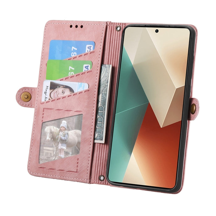 Estuche de teléfono de cuero con hebilla lateral de billetera con cremallera geométrica, For Redmi Note 13 Pro 4G, For Redmi Note 13 4G, For Redmi Note 13 5G Global, For Redmi Note 13 Pro 5G Global, For Xiaomi F5 5G, For Xiaomi F5 Pro 5G               ...
