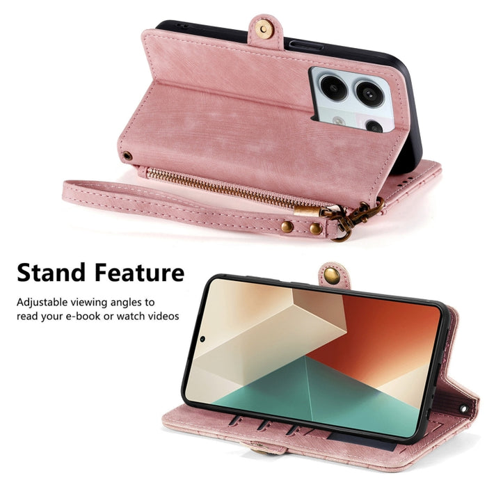 Estuche de teléfono de cuero con hebilla lateral de billetera con cremallera geométrica, For Redmi Note 13 Pro 4G, For Redmi Note 13 4G, For Redmi Note 13 5G Global, For Redmi Note 13 Pro 5G Global, For Xiaomi F5 5G, For Xiaomi F5 Pro 5G               ...
