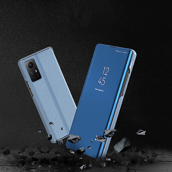 Estuche para teléfono de cuero con tapa horizontal con espejo plateado y soporte, For Xiaomi  Redmi Note 12S