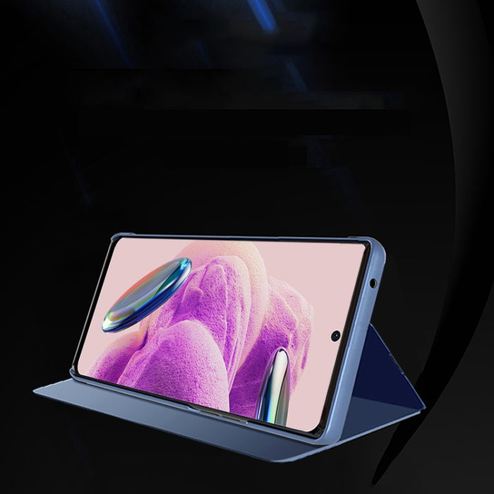 Estuche para teléfono de cuero con tapa horizontal con espejo plateado y soporte, For Xiaomi  Redmi Note 12S