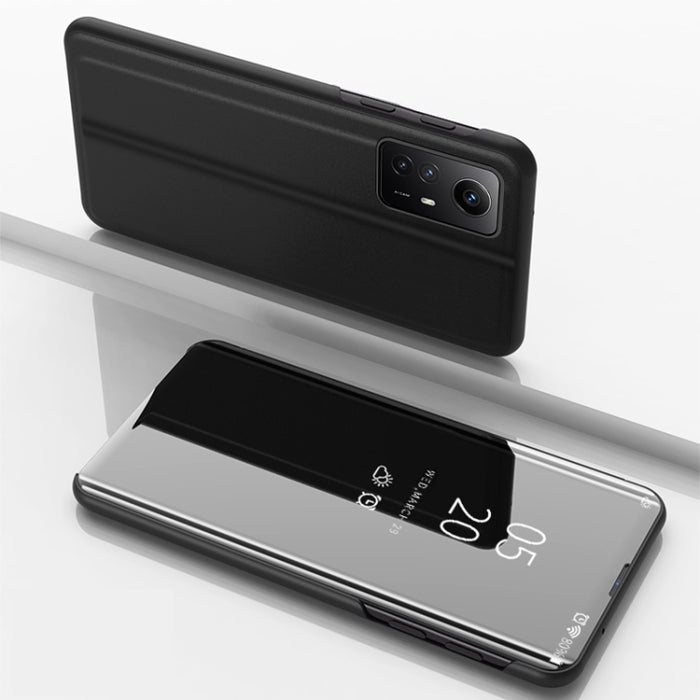 Estuche para teléfono de cuero con tapa horizontal con espejo plateado y soporte, For Xiaomi  Redmi Note 12S