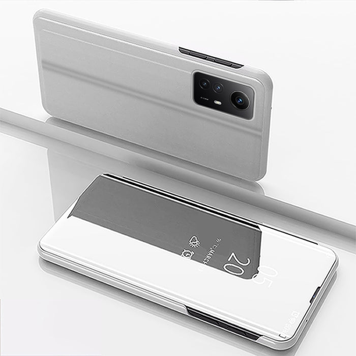 Estuche para teléfono de cuero con tapa horizontal con espejo plateado y soporte, For Xiaomi  Redmi Note 12S