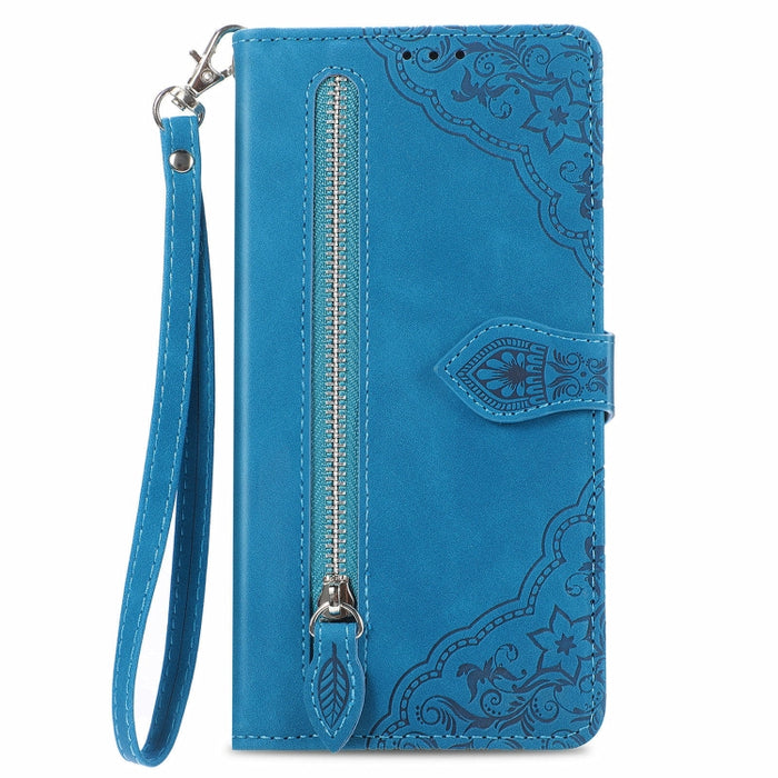 Funda para teléfono de cuero con cremallera y flores en relieve, For Xiaomi Poco M6 Pro 4G, For Xiaomi Redmi Note 13 Pro 4G, For Xiaomi Redmi A3, For Xiaomi Redmi Note 13 4G, For Xiaomi Redmi 13C 5G, For Xiaomi Redmi K70E, For Xiaomi Poco X6 Pro       ...