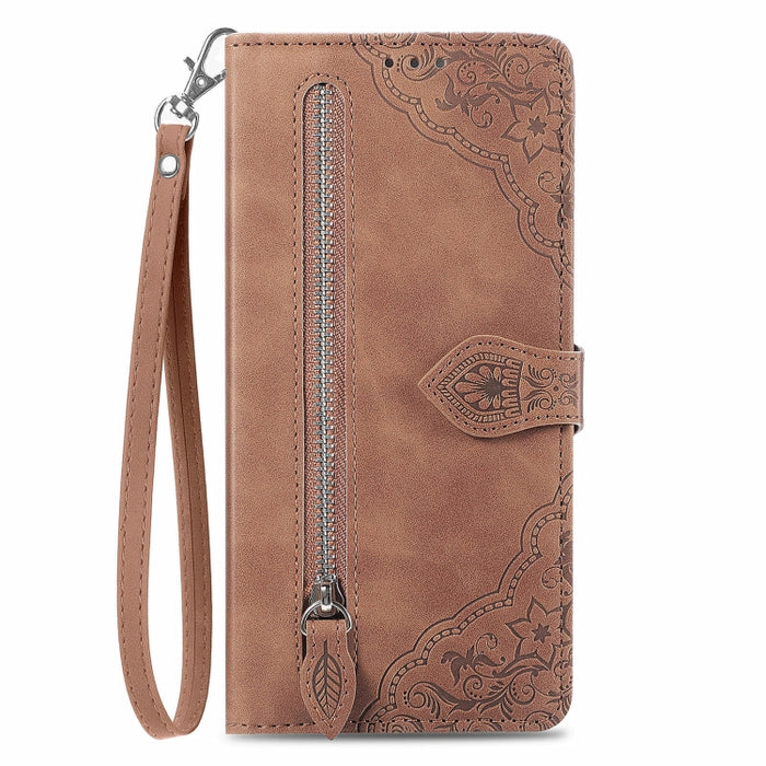 Funda para teléfono de cuero con cremallera y flores en relieve, For Xiaomi Poco M6 Pro 4G, For Xiaomi Redmi Note 13 Pro 4G, For Xiaomi Redmi A3, For Xiaomi Redmi Note 13 4G, For Xiaomi Redmi 13C 5G, For Xiaomi Redmi K70E, For Xiaomi Poco X6 Pro       ...