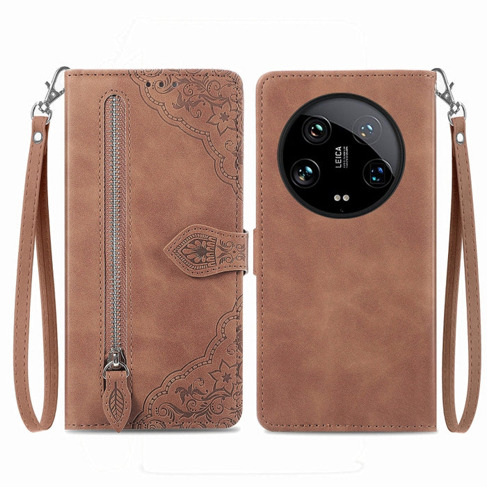 Funda para teléfono de cuero con cremallera y flores en relieve, For Xiaomi Poco M6 Pro 4G, For Xiaomi Redmi Note 13 Pro 4G, For Xiaomi Redmi A3, For Xiaomi Redmi Note 13 4G, For Xiaomi Redmi 13C 5G, For Xiaomi Redmi K70E, For Xiaomi Poco X6 Pro       ...